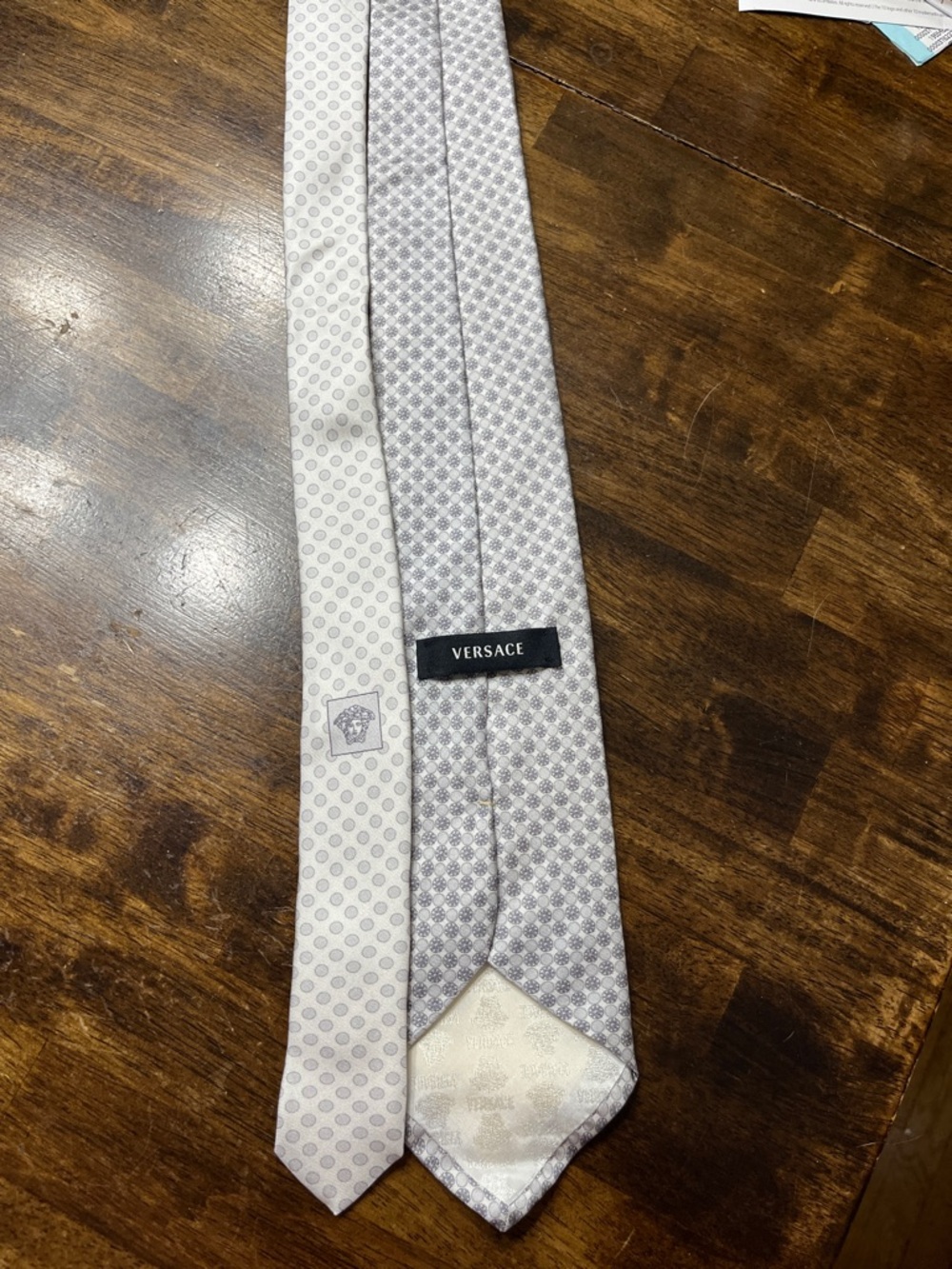 Versace Light Gray and Silver Geometric Silk Tie vintage Medusa monogram